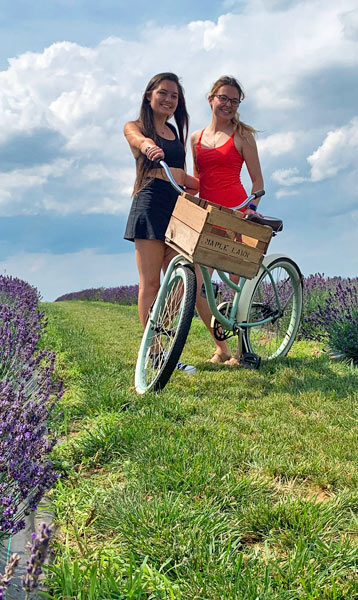 Girl with old bike in lavender field photo op at Lavender Festival - Maple Lawn Farms (York County, PA)